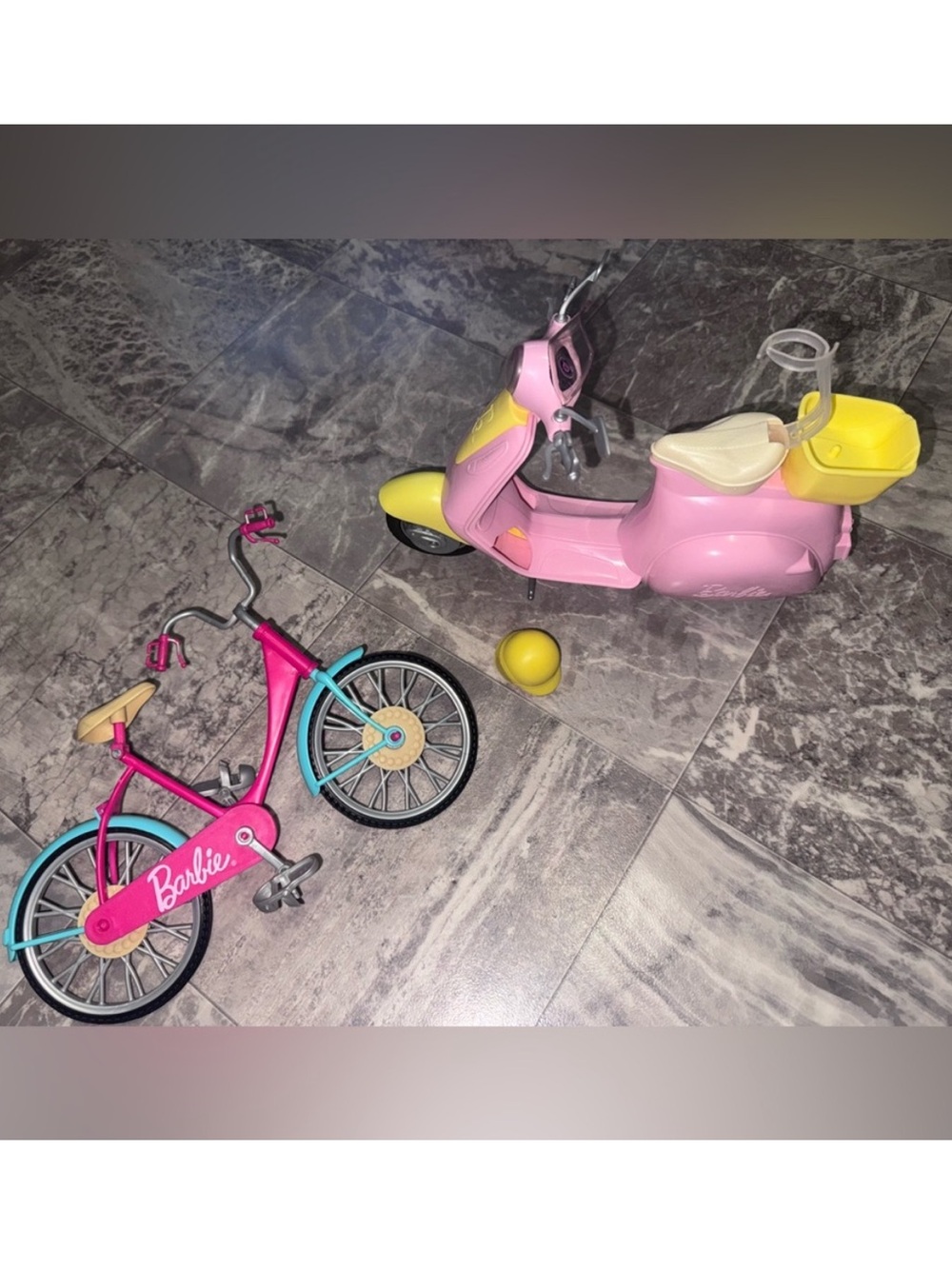 Barbie Doll Pink Scooter + Bicycle Bike Vehicle Accessories Bundle